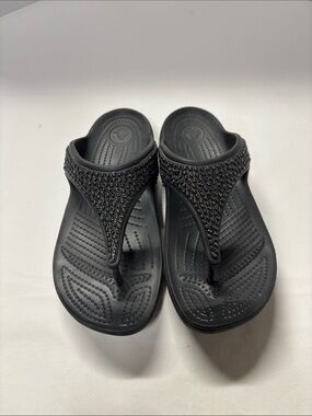 CROCS Black Jeweled Thong Sandals
